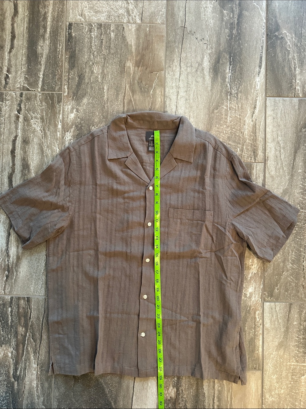 H&M Brown Short-Sleeve Camp-Collar Button-Up Shirt